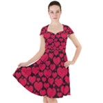 Valentines Day Hearts Pattern Love Red Cap Sleeve Midi Dress With Pockets