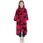 Valentines Day Hearts Pattern Love Red Kids  Hooded Rain Ponchos