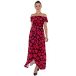 Valentines Day Hearts Pattern Love Red Off Shoulder Open Front Chiffon Dress