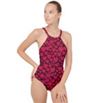 Valentines Day Hearts Pattern Love Red High Neck One Piece Swimsuit