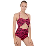 Valentines Day Hearts Pattern Love Red Scallop Top Cut Out Swimsuit