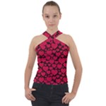 Valentines Day Hearts Pattern Love Red Cross Neck Velour Top