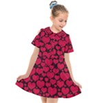 Valentines Day Hearts Pattern Love Red Kids  Short Sleeve Shirt Dress