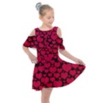 Valentines Day Hearts Pattern Love Red Kids  Shoulder Cutout Chiffon Dress