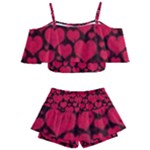 Valentines Day Hearts Pattern Love Red Kids  Off Shoulder Skirt Bikini