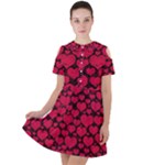 Valentines Day Hearts Pattern Love Red Short Sleeve Shoulder Cut Out Dress 