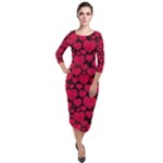 Valentines Day Hearts Pattern Love Red Quarter Sleeve Midi Velour Bodycon Dress