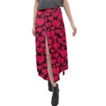 Valentines Day Hearts Pattern Love Red Velour Split Maxi Skirt