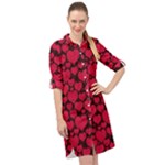 Valentines Day Hearts Pattern Love Red Long Sleeve Mini Shirt Dress