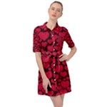 Valentines Day Hearts Pattern Love Red Belted Shirt Dress