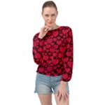 Valentines Day Hearts Pattern Love Red Banded Bottom Chiffon Top