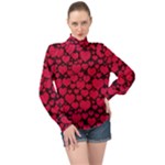 Valentines Day Hearts Pattern Love Red High Neck Long Sleeve Chiffon Top