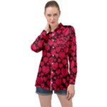 Valentines Day Hearts Pattern Love Red Long Sleeve Satin Shirt