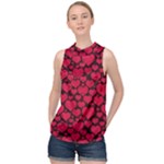 Valentines Day Hearts Pattern Love Red High Neck Satin Top