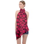 Valentines Day Hearts Pattern Love Red Halter Asymmetric Satin Top