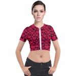 Valentines Day Hearts Pattern Love Red Short Sleeve Cropped Jacket