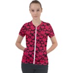 Valentines Day Hearts Pattern Love Red Short Sleeve Zip Up Jacket