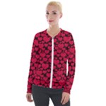 Valentines Day Hearts Pattern Love Red Velvet Zip Up Jacket