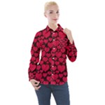 Valentines Day Hearts Pattern Love Red Women s Long Sleeve Pocket Shirt