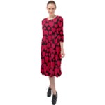 Valentines Day Hearts Pattern Love Red Ruffle End Midi Chiffon Dress