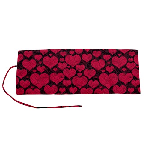 Valentines Day Hearts Pattern Love Red Roll Up Canvas Pencil Holder (S) from ArtsNow.com