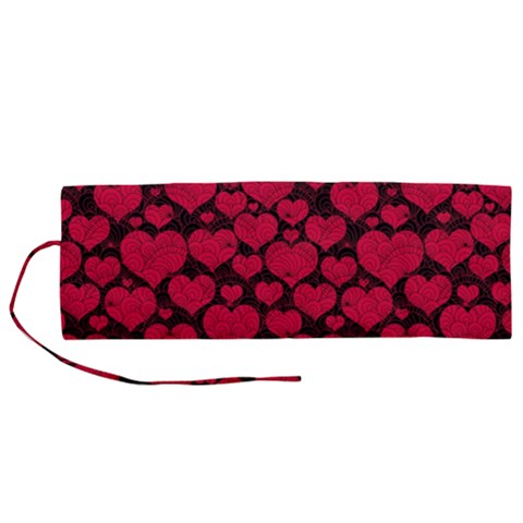 Valentines Day Hearts Pattern Love Red Roll Up Canvas Pencil Holder (M) from ArtsNow.com