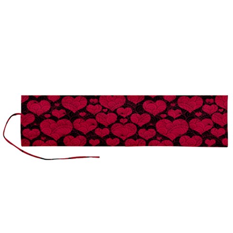 Valentines Day Hearts Pattern Love Red Roll Up Canvas Pencil Holder (L) from ArtsNow.com