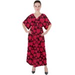 Valentines Day Hearts Pattern Love Red V-Neck Boho Style Maxi Dress