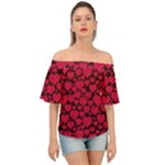 Valentines Day Hearts Pattern Love Red Off Shoulder Short Sleeve Top