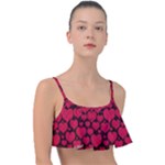 Valentines Day Hearts Pattern Love Red Frill Bikini Top