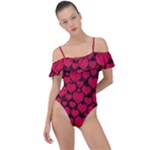 Valentines Day Hearts Pattern Love Red Frill Detail One Piece Swimsuit