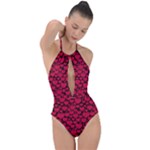 Valentines Day Hearts Pattern Love Red Plunge Cut Halter Swimsuit