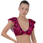 Valentines Day Hearts Pattern Love Red Plunge Frill Sleeve Bikini Top