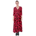 Valentines Day Hearts Pattern Love Red Button Up Maxi Dress