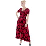 Valentines Day Hearts Pattern Love Red Button Up Short Sleeve Maxi Dress