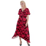 Valentines Day Hearts Pattern Love Red Cross Front Sharkbite Hem Maxi Dress