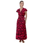 Valentines Day Hearts Pattern Love Red Flutter Sleeve Maxi Dress