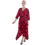 Valentines Day Hearts Pattern Love Red Quarter Sleeve Wrap Front Maxi Dress