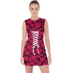 Valentines Day Hearts Pattern Love Red Lace Up Front Bodycon Dress