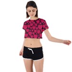 Valentines Day Hearts Pattern Love Red Tie Back Short Sleeve Crop T-Shirt