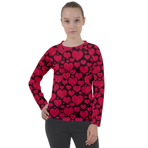 Valentines Day Hearts Pattern Love Red Women s Long Sleeve Raglan T