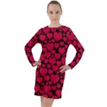 Valentines Day Hearts Pattern Love Red Long Sleeve Hoodie Dress