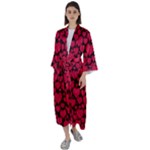 Valentines Day Hearts Pattern Love Red Maxi Satin Kimono