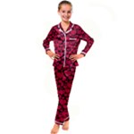 Valentines Day Hearts Pattern Love Red Kids  Satin Long Sleeve Pajamas Set