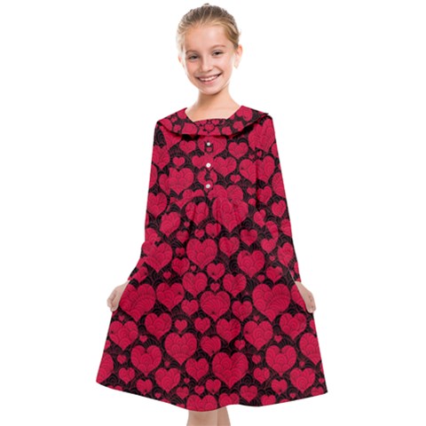 Valentines Day Hearts Pattern Love Red Kids  Midi Sailor Dress from ArtsNow.com