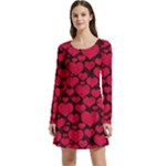 Valentines Day Hearts Pattern Love Red Long Sleeve Velour Skater Dress