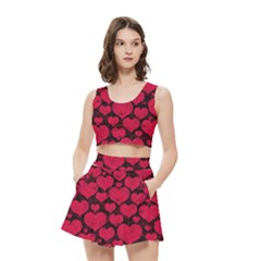 Valentines Day Hearts Pattern Love Red Women s Crop Top Pleated Skater Rave Skirt from ArtsNow.com