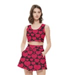 Valentines Day Hearts Pattern Love Red Women s Crop Top Pleated Skater Rave Skirt