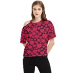 Valentines Day Hearts Pattern Love Red One Shoulder Cut Out T-Shirt