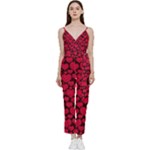 Valentines Day Hearts Pattern Love Red V-Neck Camisole Jumpsuit